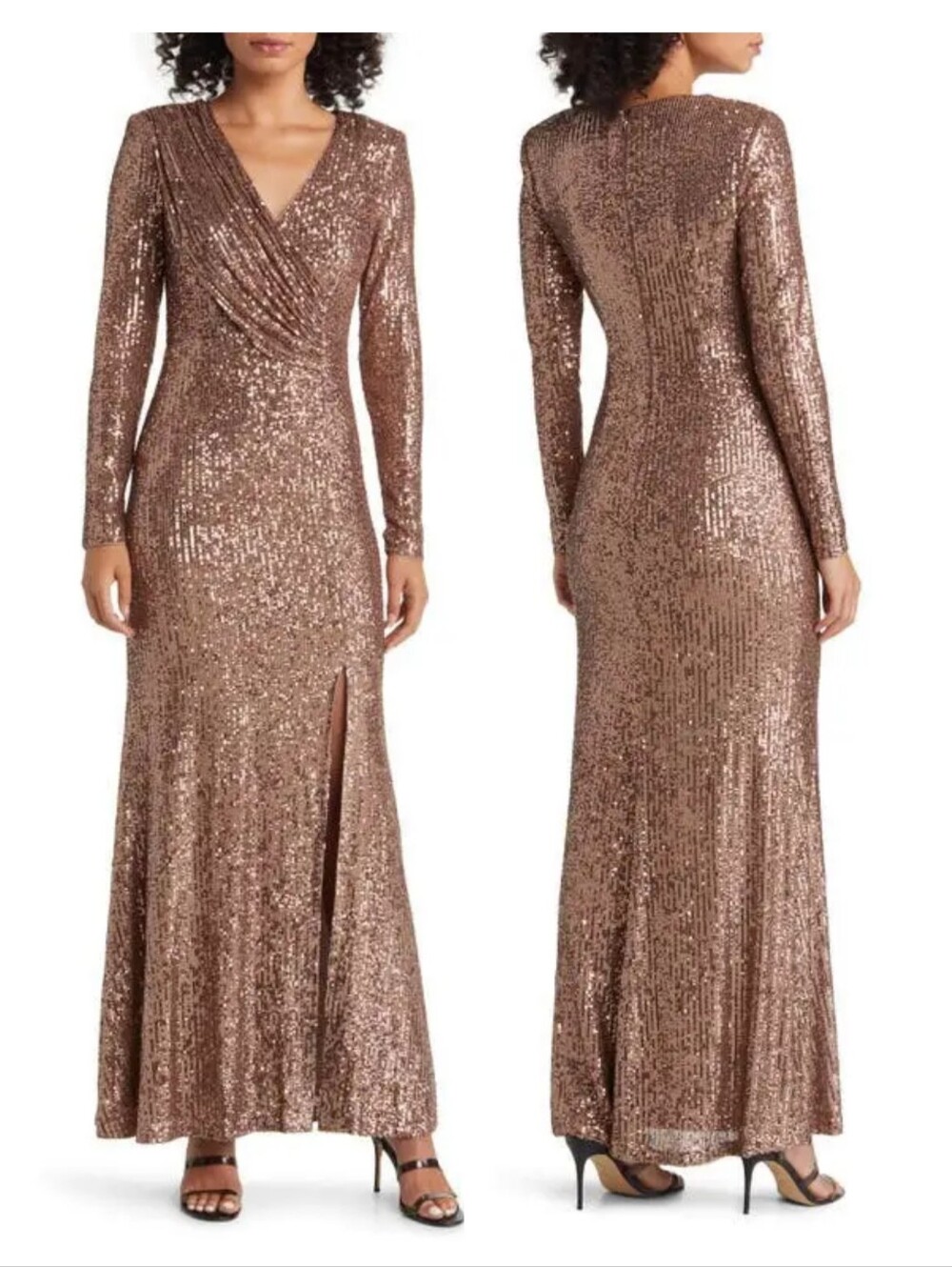 Eliza J Sequin long sleeve gown Copper Metallic Gold Size 12